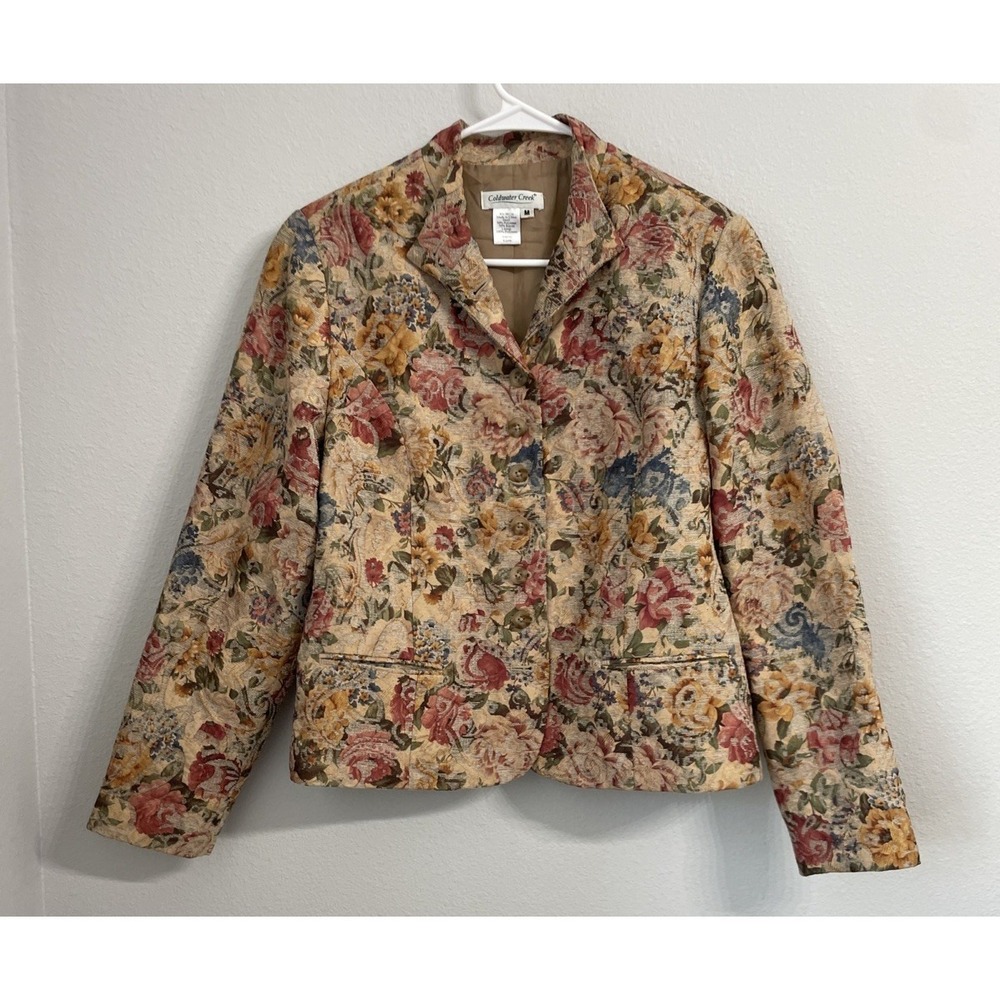 Coldwater Creek‎ Pink Floral Tapestry Jacket Women's Medium Grandma Cottage